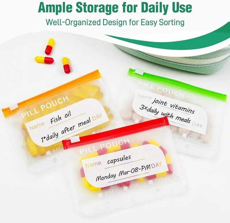 💊 A8 Waterproof Pill Pouch Set – 14 Color-Coded Pouches, Crush-Proof Shell, Up to 2 Weeks of Meds! ✨