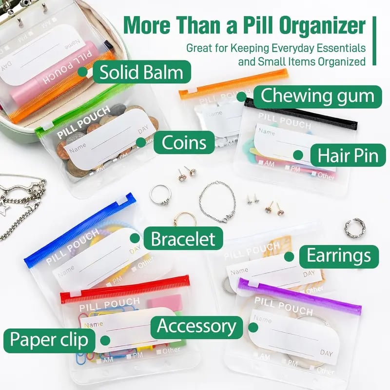 💊 A8 Waterproof Pill Pouch Set – 14 Color-Coded Pouches, Crush-Proof Shell, Up to 2 Weeks of Meds! ✨