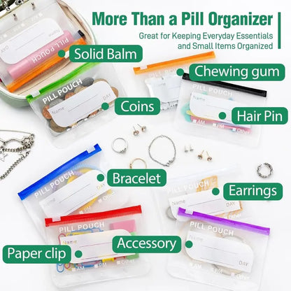 💊 A8 Waterproof Pill Pouch Set – 14 Color-Coded Pouches, Crush-Proof Shell, Up to 2 Weeks of Meds! ✨