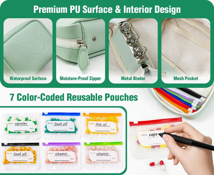💊 A8 Waterproof Pill Pouch Set – 14 Color-Coded Pouches, Crush-Proof Shell, Up to 2 Weeks of Meds! ✨