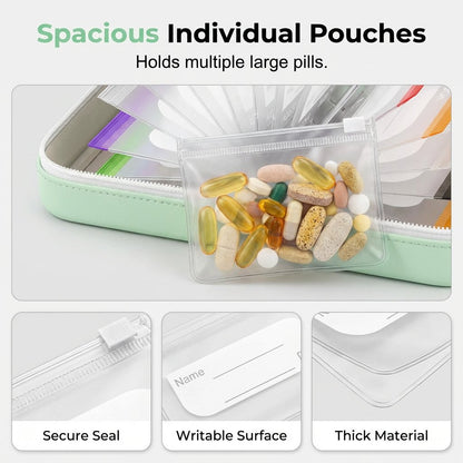💊 A8 Waterproof Pill Pouch Set – 14 Color-Coded Pouches, Crush-Proof Shell, Up to 2 Weeks of Meds! ✨