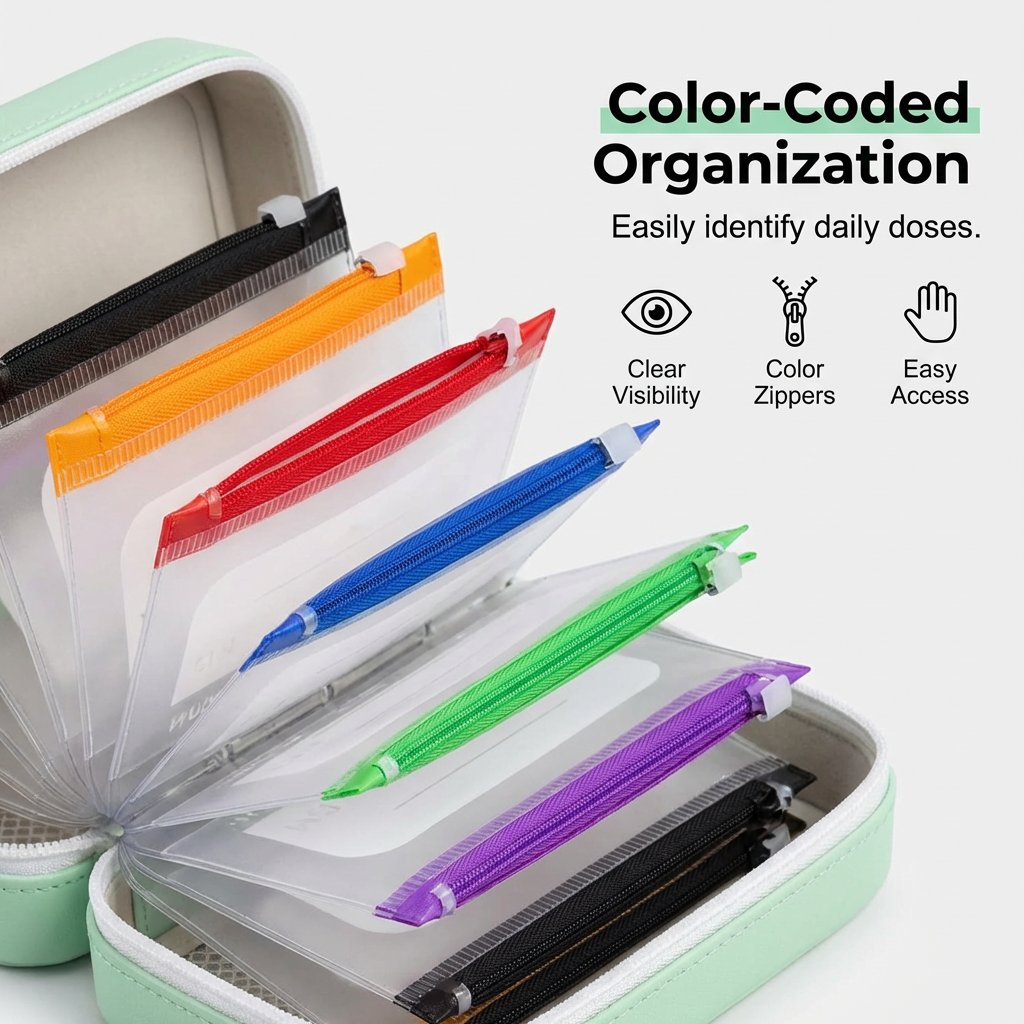 💊 A8 Waterproof Pill Pouch Set – 14 Color-Coded Pouches, Crush-Proof Shell, Up to 2 Weeks of Meds! ✨