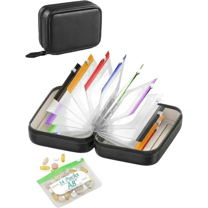 💊 A8 Waterproof Pill Pouch Set – 14 Color-Coded Pouches, Crush-Proof Shell, Up to 2 Weeks of Meds! ✨